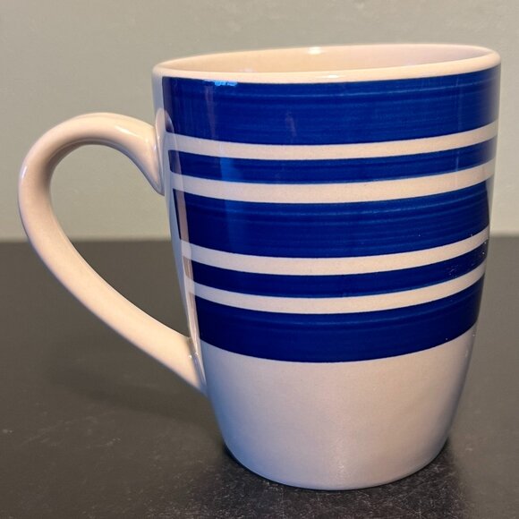 Set of 2 DOVER & YORK Cobalt Blue Nautical Striped Stoneware Mugs - Picture 7 of 11